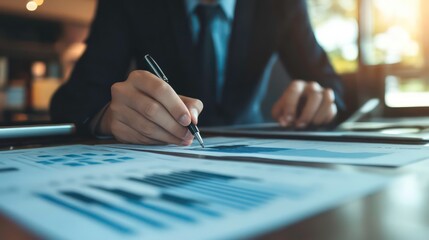 Aufkleber - Close-up of a businessman's hand signing a document with a pen.