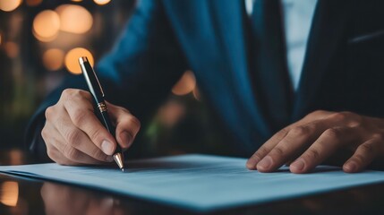 Aufkleber - Closeup of a businessman's hand signing a document with a pen.