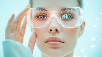 Wall Mural - A person wearing a futuristic medical device that monitors their health and provides real time feedback.