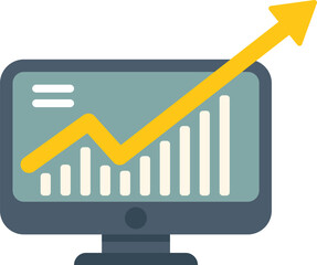 Wall Mural - desktop computer is showing a growing chart with a yellow arrow going up, symbolizing business growt