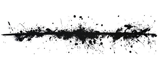 A long horizontal line of ink splashes on white paper,