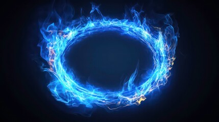 Wall Mural - Abstract blue flame ring on a black background.