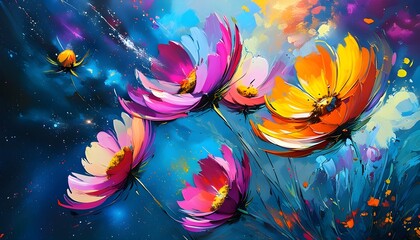 Wall Mural - Cosmic Explosion of Colors in an Abstract Floral Design