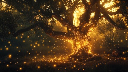 Poster - Enchanted Forest with Fireflies