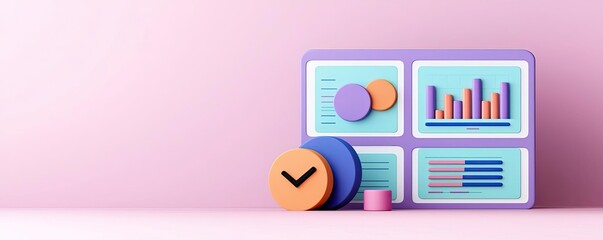 Colorful data visualization dashboard with graphs, charts, and metrics on a pastel background for business insights.
