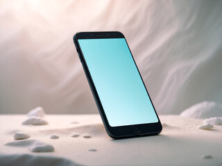 Smartphone Mockup on Sandy Surface with White Rocks