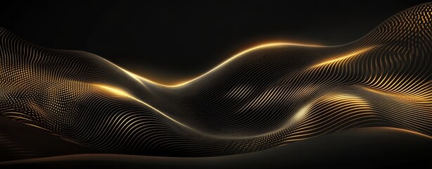 Wall Mural - Abstract golden wavy lines on a black background