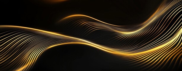 Wall Mural - Abstract golden wavy lines on a black background