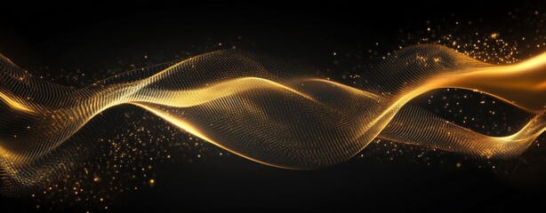 Wall Mural - Abstract golden wavy lines on a black background