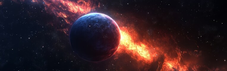 Wall Mural - vibrant cosmic landscape showcasing a fiery celestial body near a blue planet in deep space
