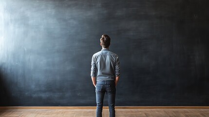 Wall Mural - Man Looking at a Blank Blackboard