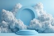 © Shweta - Background vector 3d blue rendering with podium and minimal cloud scene, minimal product display background 3d rendered geometric shape sky cloud blue pastel.