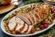 © Artstudio - Thinly sliced roasted turkey breast with accompaniments for a festive holiday dinner