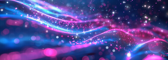 Wall Mural - abstract background with bright, glowing purple stars and colorful circles, perfect for christmas de
