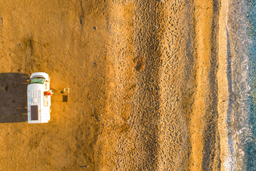 Poster - Caravan van on beach. Aerial view