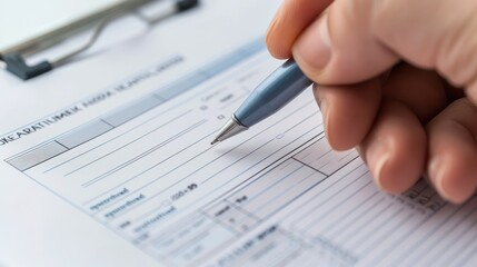 Wall Mural - a close-up of a hand holding a pen and filling out an appointment booking form