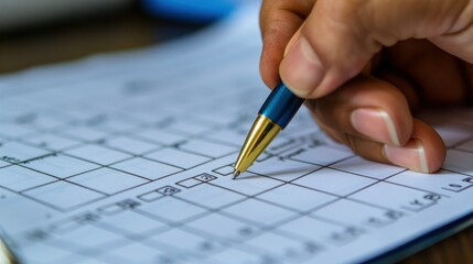 Wall Mural - a close-up of a hand holding a pen and filling out an appointment booking form