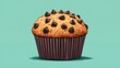 © NATTAWUT - A cartoon muffin with chocolate chips drawn with exaggerated size and fun details