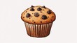 © NATTAWUT - A cartoon muffin with chocolate chips drawn with exaggerated size and fun details