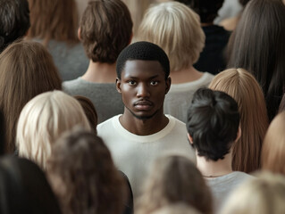 Group of People with Focus on Black Man in the Crowd