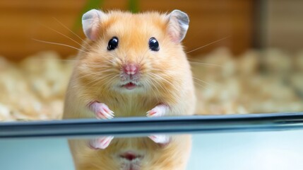 Poster - A hamster looking at the camera from behind a glass, AI