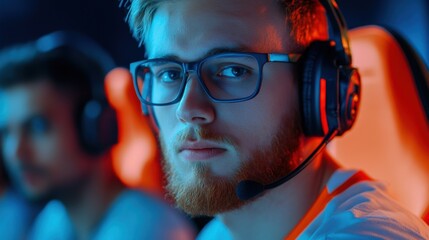 Poster - A man with glasses wearing a headset and looking at the camera, AI