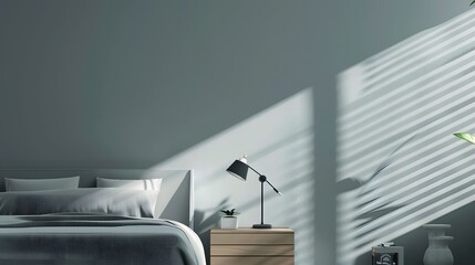 A contemporary bedside clock featuring geometric shapes and clean lines, integrated into a minimalist gray interior for a sophisticated look