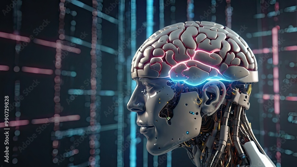 3D illustration concept of brain augmented reality integration with AI ...