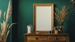 © Intach - Stylish frame on a vintage-style commode against a deep green wall, with curated home decor elements. Cozy atmosphere.