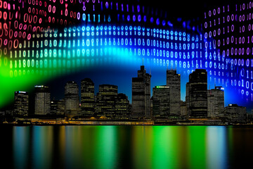 Wall Mural - binary code and data flow in a digital wave