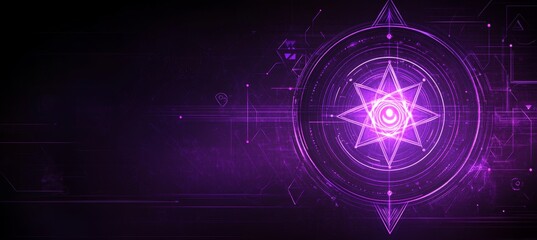 Purple Digital Dreamcatcher on Technology Background. Spiritual Lines, Dots, Triangles