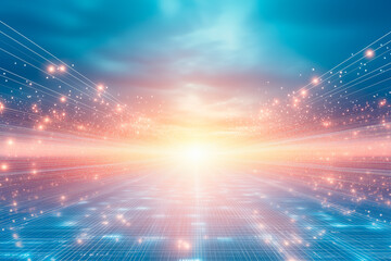 Wall Mural - abstract digital horizon with data flow and binary code