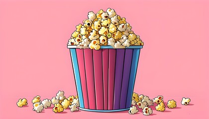 Casual entertainment scene featuring a bucket of delicious popcorn on a vibrant solid color background