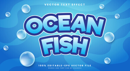 Wall Mural - Ocean Fish editable text effect Template with blue and liquid text style