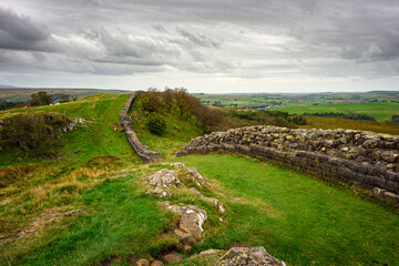 Wall Mural - hadrian's wall over the hills at walltown, which is a world heritage site in the beautiful northumbe