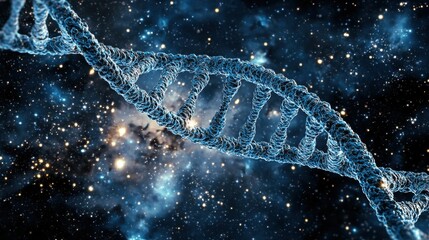 Wall Mural - A blue DNA strand is shown in a starry sky