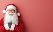 © Autaporn - Cheerful Santa Claus with glasses smiles joyfully against a red background, embodying festive spirit and holiday cheer.