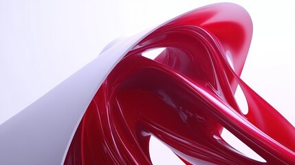 Wall Mural - Abstract sculpture featuring smooth red and white curves, emphasizing fluidity and design.