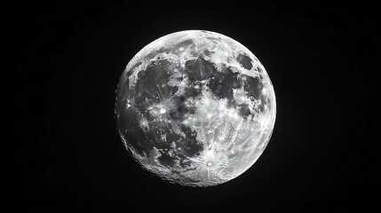 Canvas Print - A close-up view of a nearly full moon reveals its textured surface, showcasing intricate craters and rugged landscapes against the deep black night sky. 