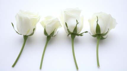 Wall Mural - Four white roses arranged in a row against a light background.