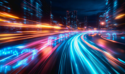 Flowing glowing binary code in a futuristic digital data stream environment