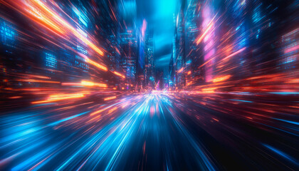 Flowing glowing binary code in a futuristic digital data stream environment