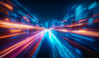 Flowing glowing binary code in a futuristic digital data stream environment
