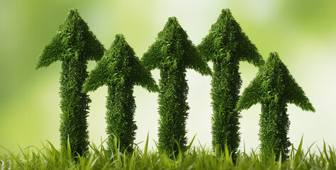 A row of green plant arrows symbolizing growth.