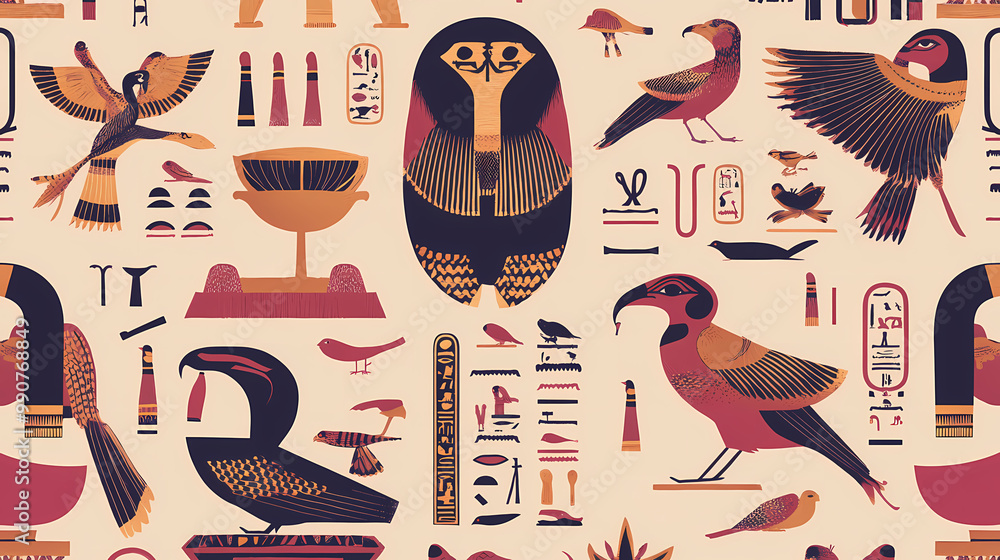 Ancient egyptian hieroglyphs on ancient background seamless pattern for ...