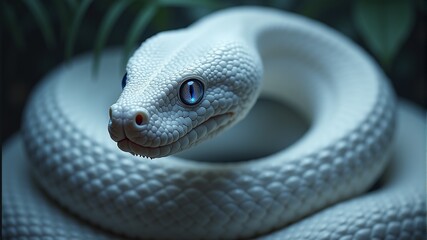 white snake with blue eyes close-up