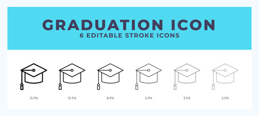 Wall Mural - Graduation line icon illustrations with editable strokes.