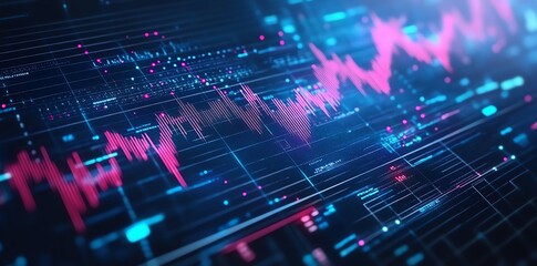 Abstract digital technology background with glowing lines and data.