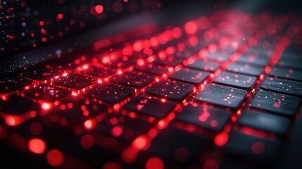 a detailed view of a computer screen illuminated by red lights, suitable for various technology-rela
