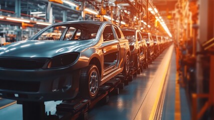 Naklejka na meble Modern Car Manufacturing Factory. Automotive Production Line. Assembly Plant. Conveyor Belt System